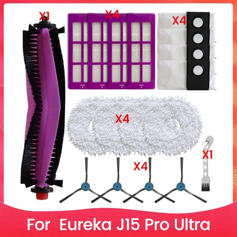 Eureka J15 프로 울트라 메인 사이드 브러시 필터 교체 부품, 걸레 천 먼지 봉투 로봇 진공 청소기 부품