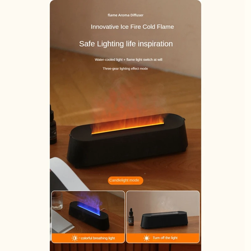 Flame Aromatherapy Air Umidificador com controle remoto, Ultrasonic Mist Maker, Fogger com óleo de 7 cores