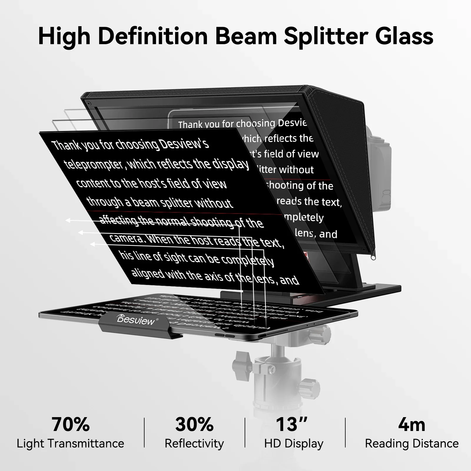 

Desview P13 Portable Teleprompter for DSLR Mirrorless Camera Fit Up to 12.9 Inch for YouTube Live Vlog Shooting