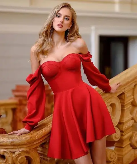 ANGELSBRIDEP Red Sweetheart Short Homecoming Dresses Vestidos De Festa Sexy Stain Puff Sleeves Graduation Formal Party Gowns HOT