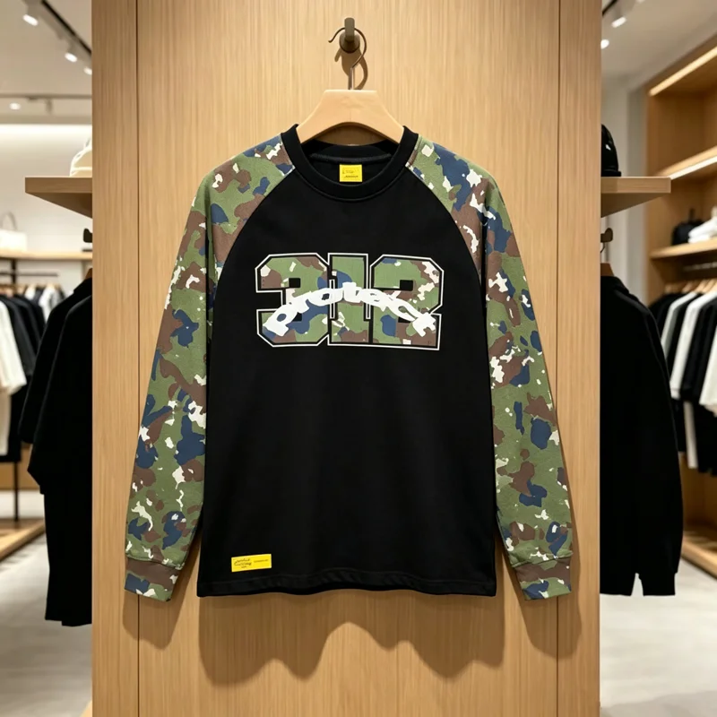 Waffle Raglan Sleeve Camouflage Protect 312 Digit T Shirt Men Women Splice Color Quick Dry Loose Breathe Long Sleeve T-shirt Tee