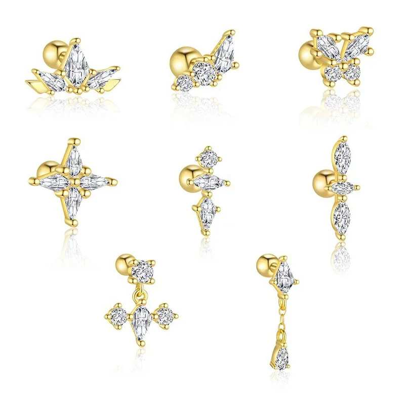 

INZATT 1 Piece Real 925 Sterling Silver Zircon Butterfly Mini Stud Earrings for Women Cute Fine Jewelry Light Luxury Accessories