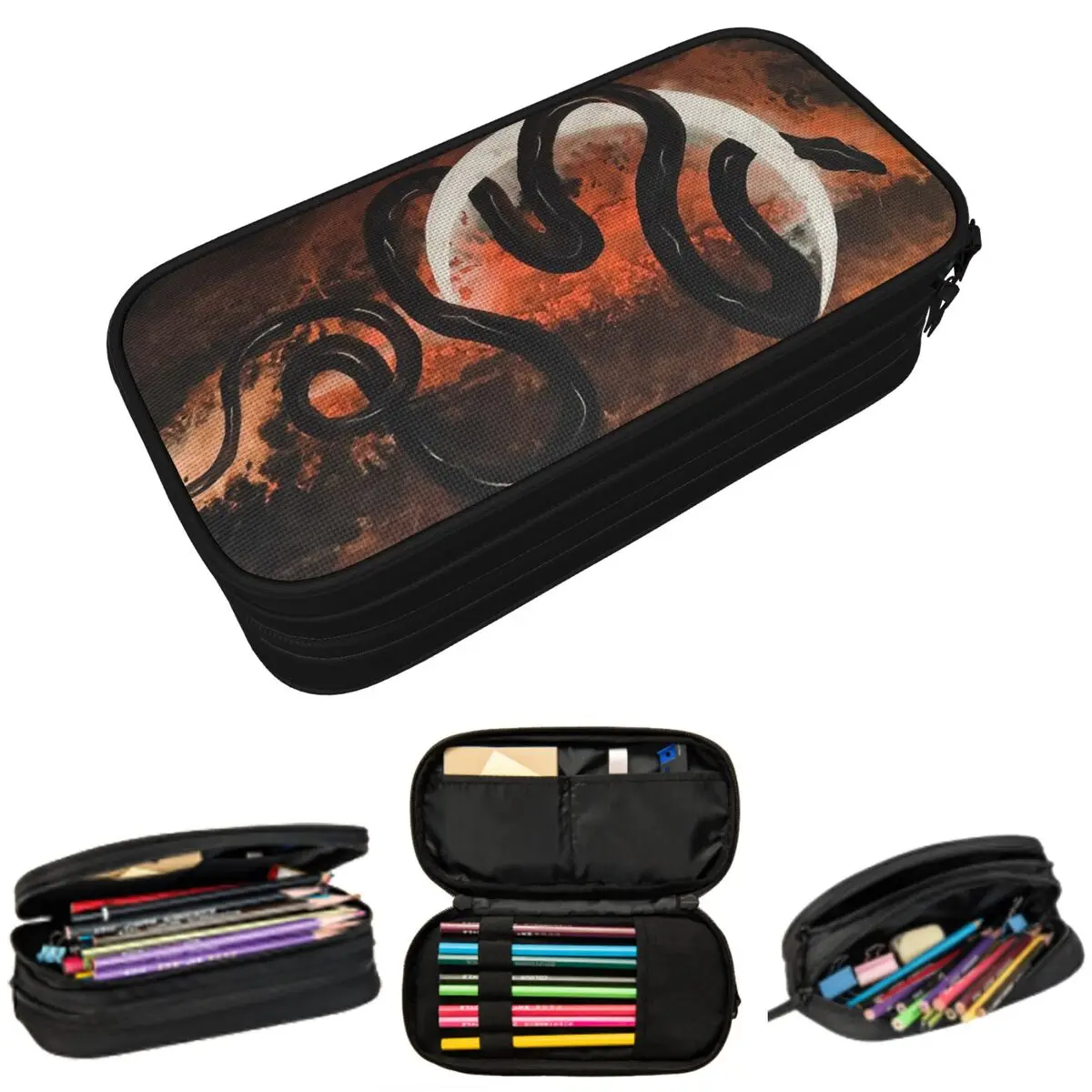 

Gray Giant Snake Entangled And Moon Tones Pencil Case for Students Gifts Pen Box Pencil Bag Stationery Supplies Pen Holder Bag