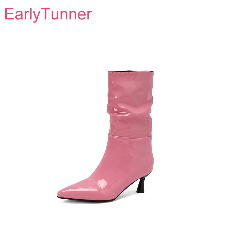 2026 New Autumn Fashion Women Mid Calf Slouch Boots High Stiletto Heel Lady Party Shoes Large Small Plus Size 32 12 44 48