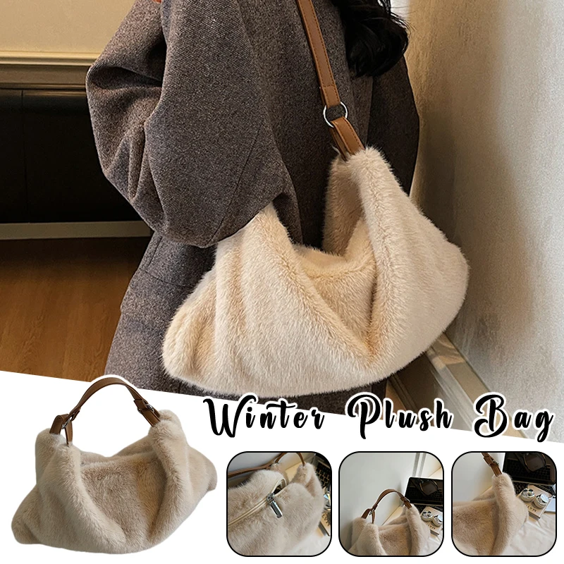 

Women's Plush Tote Bag Large Capacity Soft Shoulder & Crossbody Handbag with Strap for Daily, Office, Travel Outdoor Carrying