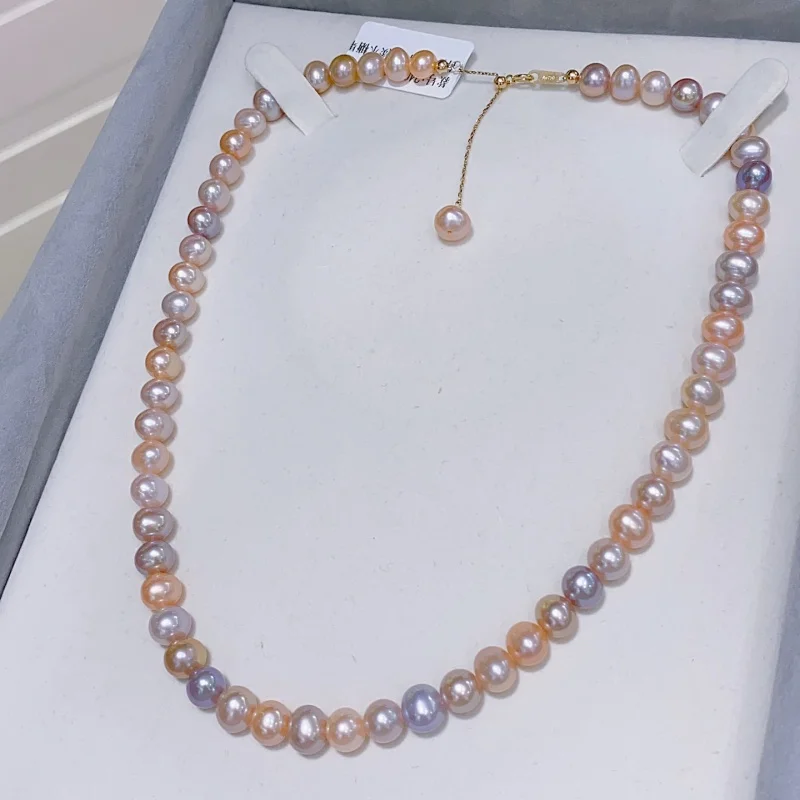 

SGARIT модные жемчужные украшения 18-каратное золото классическое ожерелье 7-8 мм натуральный пресноводный красочный жемчуг ожерелье из бисера для женщин SN21