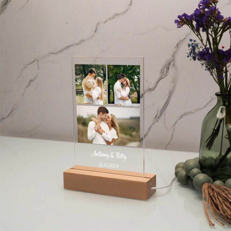 

Personalized Acrylic Photo Frame Custom Photo Collage LED Light Picture Lamp Memorial Romantic Gift For Couple Friends Him Her