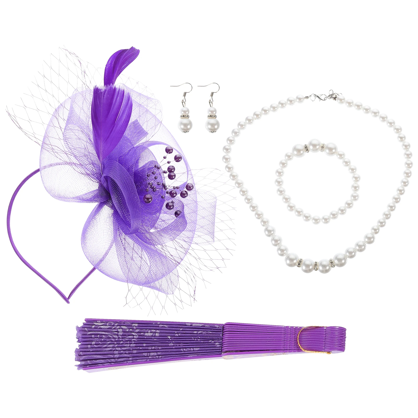 

1 set Vintage Headdress Set Bridal Fascinator Accessories Earrings Necklace Hat Tea Party Prom Costume Jewelry for Women