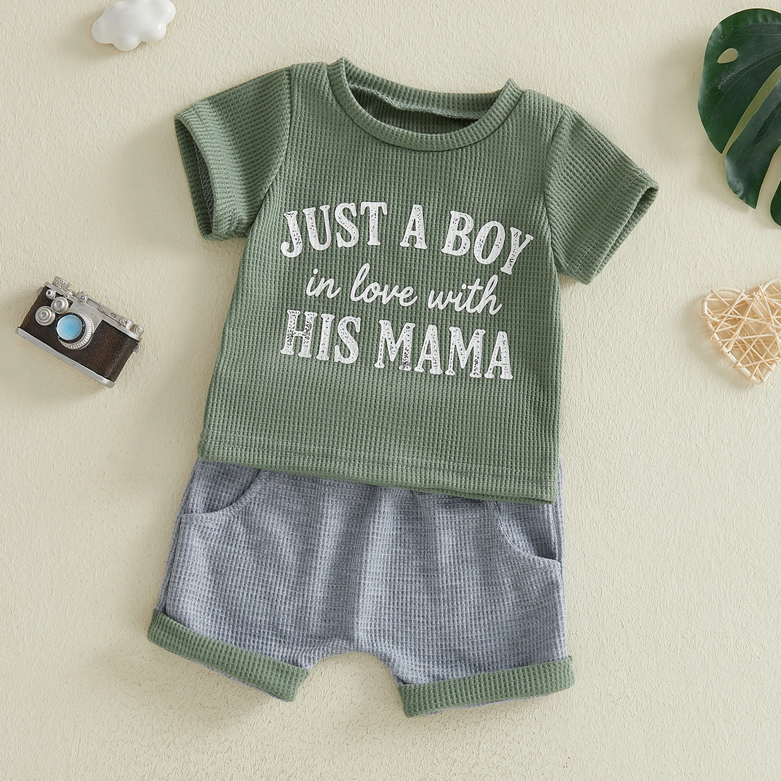Baby Boys Shorts Set Short Sleeve Letters Print T-shirt with Contrast Color Shorts Summer Boys Outfit 2pcs
