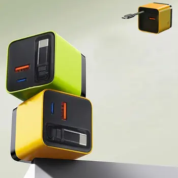 三合一氮化鎵充電器,帶Type-C數據線和2個USB接口,可擴展至80W最大功率的快充模組,可伸縮手機充電器牆插 6 最佳銷售 可伸縮手機充電器 - №5