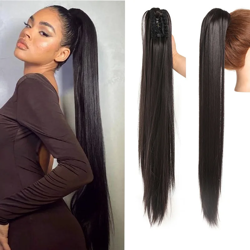 55cm 130g Women's Long Curly Wavy Ponytail Wig Clip-on Synthetic Hair Ponytail Wigs