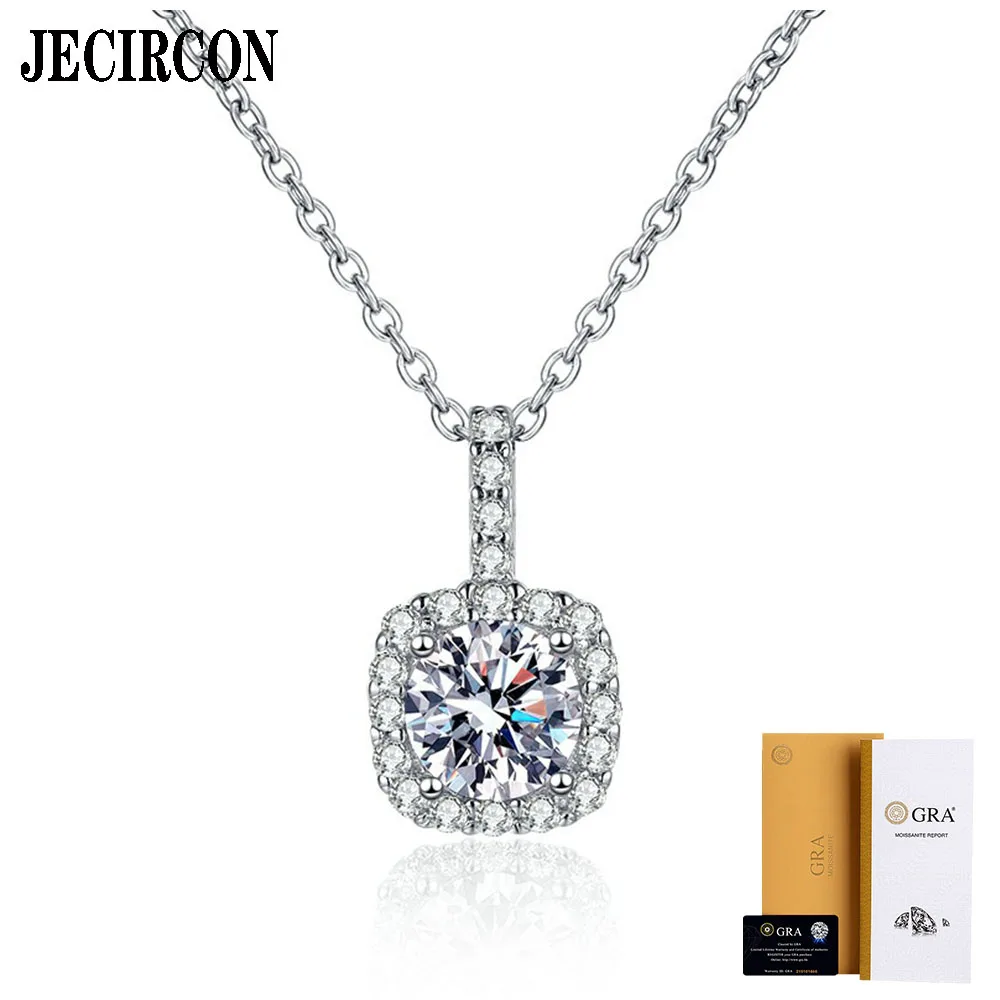 

JECIRCON s925 sterling silver moissanite necklace full of diamond square bag 1 carat pendant clavicle chain light luxury jewelry