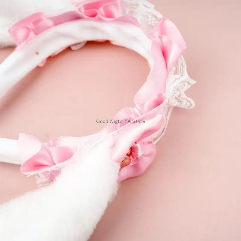 Lace Ribbon Bowknot Hairband Anime Hairband with Long Rabbits Ear 2000s Costume Cosplay Cosplay Brops Adeveld