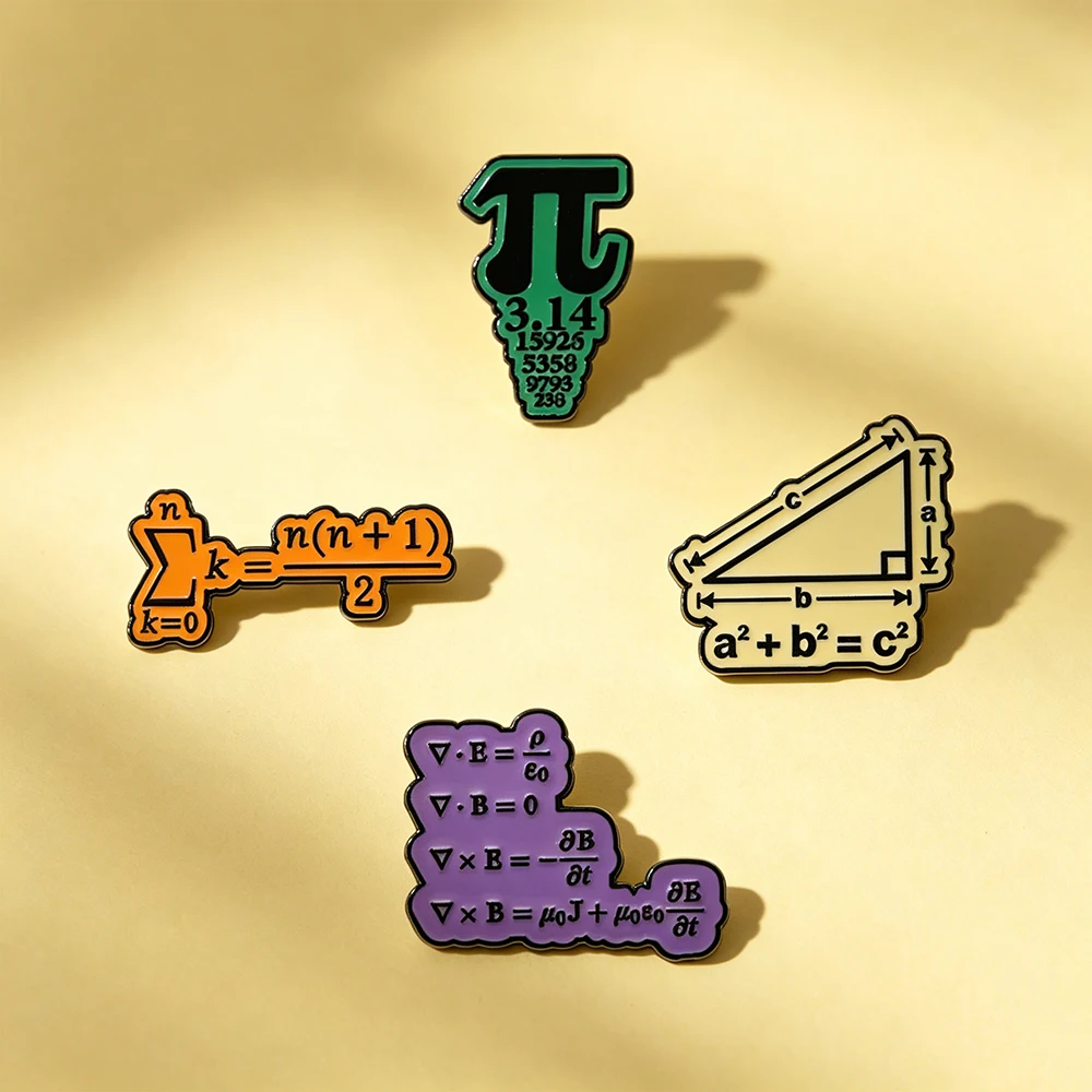 4pcs Creative Math Enamel Pins Custom Love Math Formula PI Function Metal Punk Brooches Lapel Badge Jewelry Gifts For Kids Frien