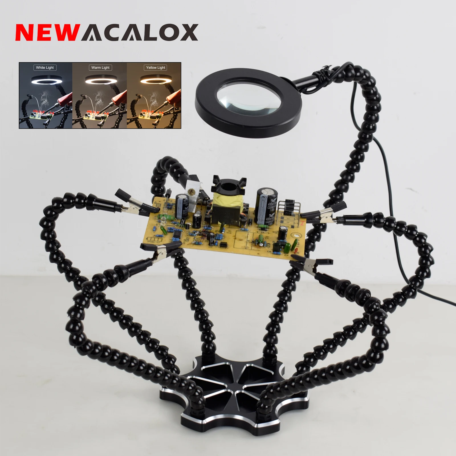 

NEWACALOX Soldering Helping Hand Tool with USB 3X LED Magnifier Welding Exhaust Fan PCB Holder for Solder Repair Jewelry