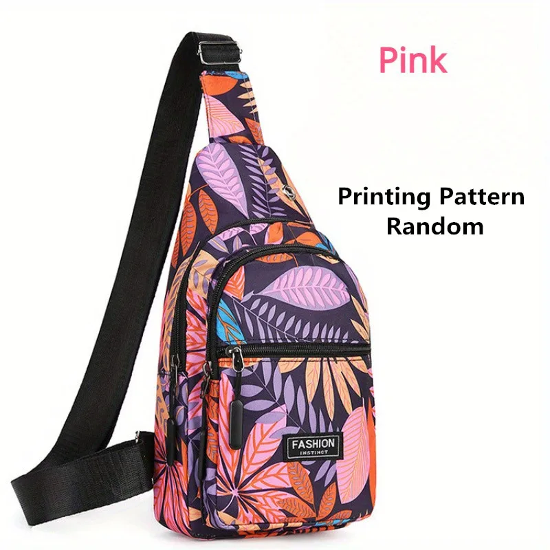 

Outdoor Travel Hiking Cycling Chest Bag for Women Colorful Floral Leaves Print Sling Backpack, Fashion Multi Pockets Crossbody B