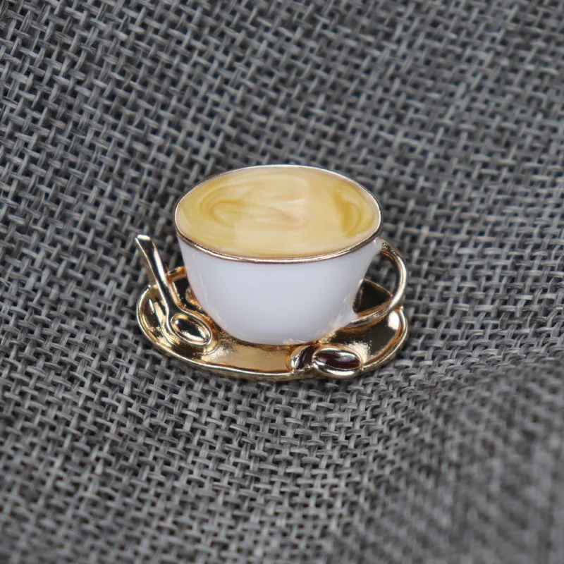 HUANQI Retro Brooch White Coffee Cup Tableware Enamel Drop Glaze Brooch Pin for Women Girls Creative Metal Accessories 2024