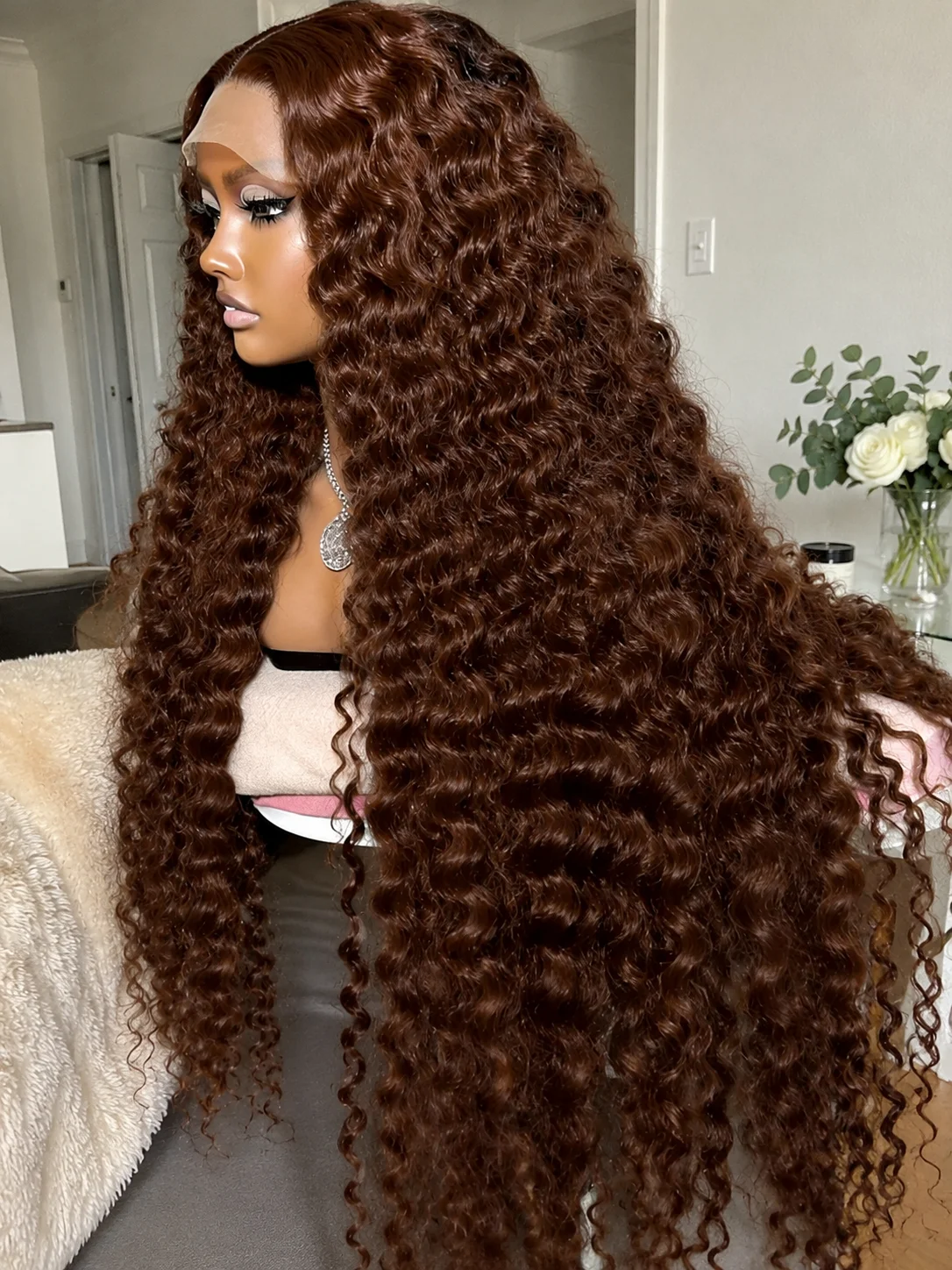 

28 30 Inch Chocolate Brown Deep Wave Wigs Human Hair 13x4 HD Lace Front Human Hair Wig 250% Density Lace Frontal Curly Wig