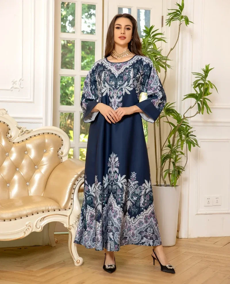 

Eid Muslim Abaya for Women Party Dresses Print Vestidos Diamonds Arab Long Robe Jalabiya Ramadan Morocco Dubai Abayas Kaftan