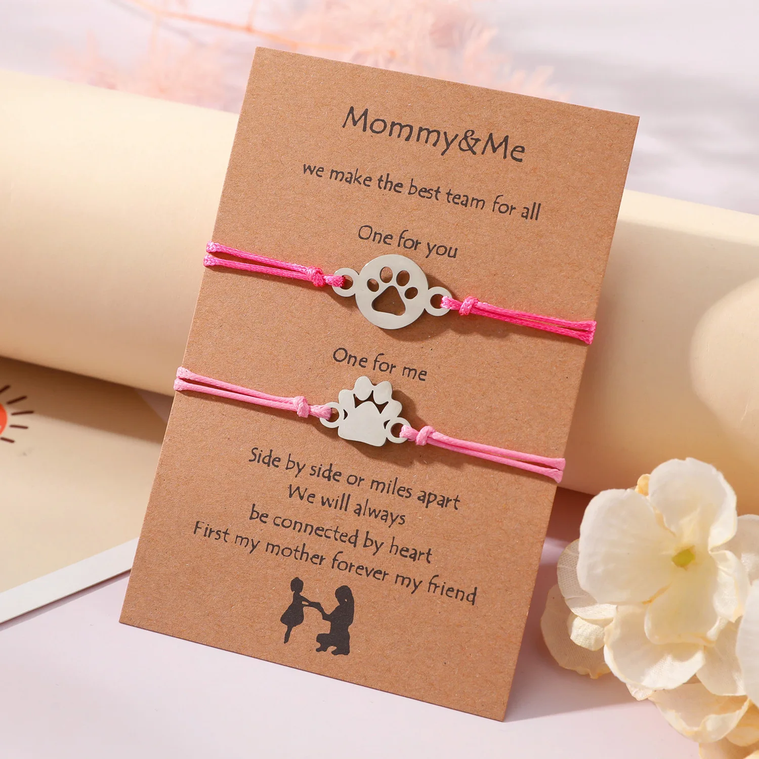 New Mother\'s Day Bracelet Simplified Stainless Steel Dog Claw Parent Child Card Weaving Bracelet Gift Wholesale