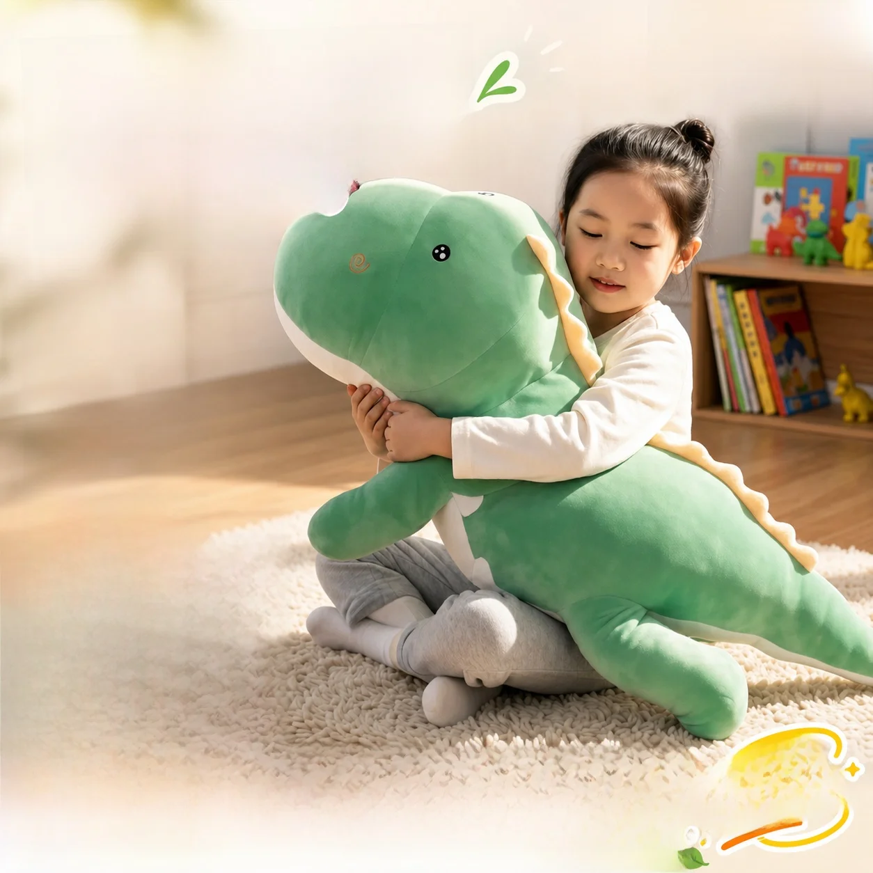 cute-dinosaur-plush-toy-pillow-doll-bedding-companion-soft-stuffed-animal-long-cushion-doll-universal-age-pp-cotton-filled