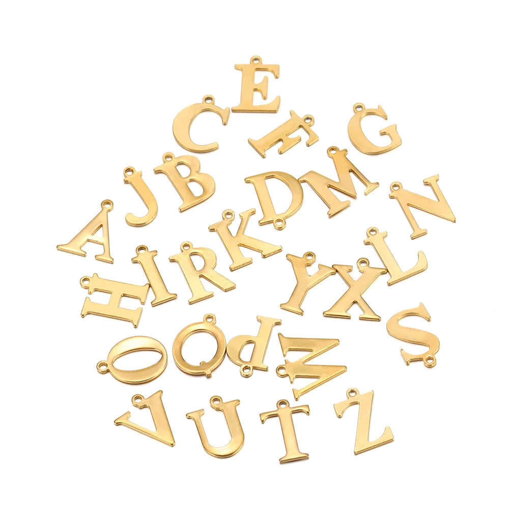 30pcs Stainless Steel Gold Color 26 Letter Pendant Alphabet Charms Necklace Pendant Bracelet Making Earring Findings DIY Jewelry