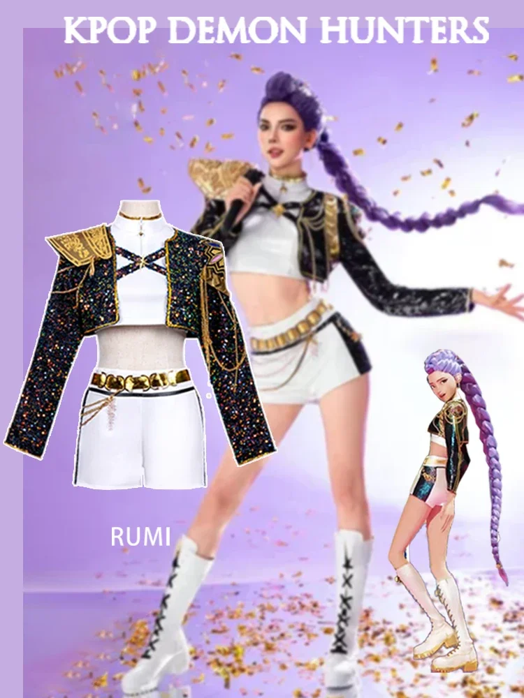 

K-Pop охотники на демонов Руми Зои Мира сценический наряд косплей костюм с париком ролевой костюм Playi для вечеринки на Хэллоуин