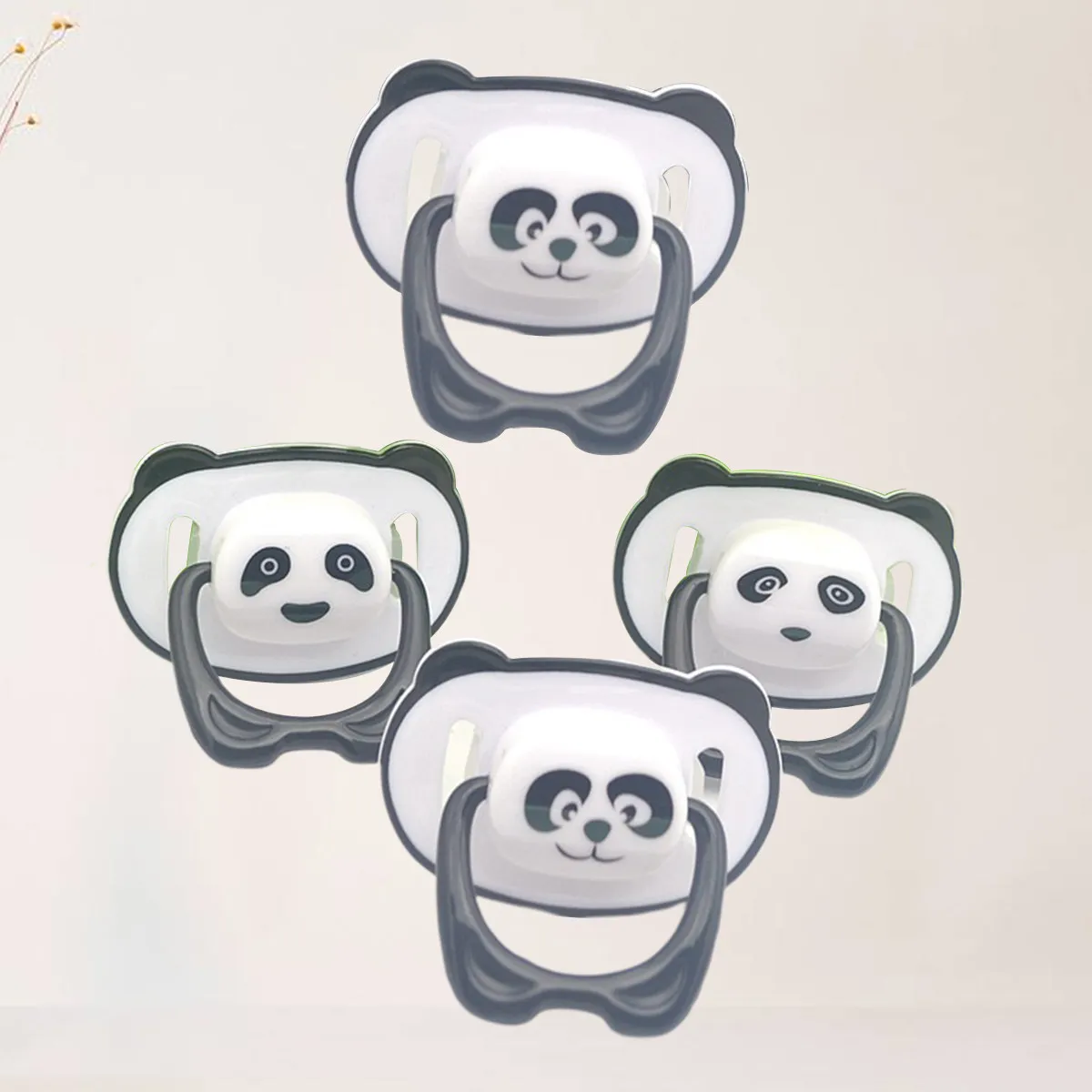 

4Pcs Panda Baby Pacifiers Safe Silicone Round Flat Head Infant Soothers Clips Set Infant Teether Accessories Baby Pacifiers