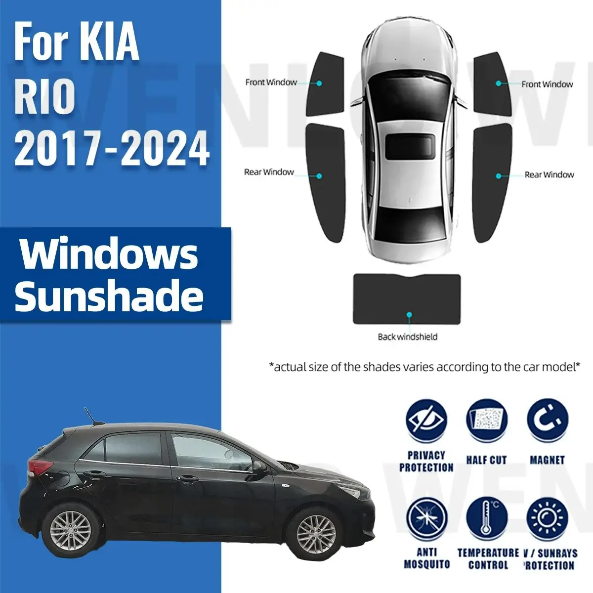 For Kia RIO 2017-2022 2023 2024 Side Window Sun Shade Visor Magnetic Car Sunshade Front Rear Windshield Frame Curtains Shield