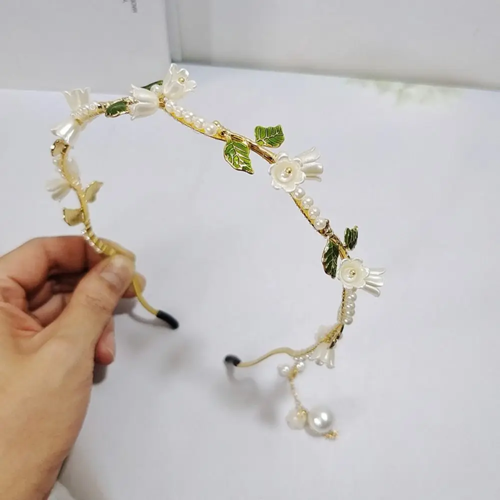 Elegant Pearl Flower Headband Alloy Wave Pearl Hair Hoop Beads Tassel Hair Band Fashion Headwear Hairband Hair Accessories