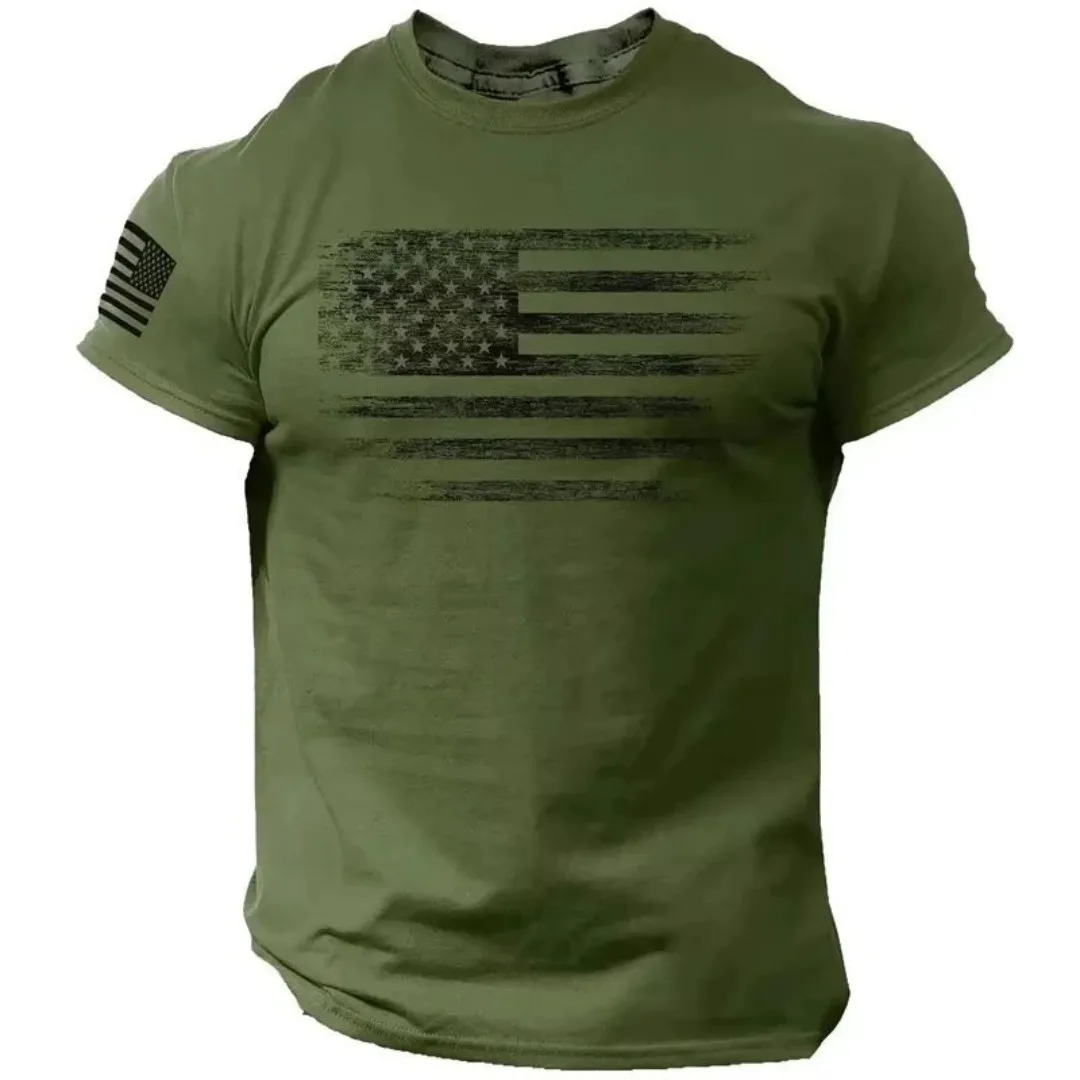 Retro Men's T-Shirt Gym American Flag Print Casual Crew Neck Short Sleeve Top Outdoor Loose-Fit Sweatshirt Streetwear Pullover