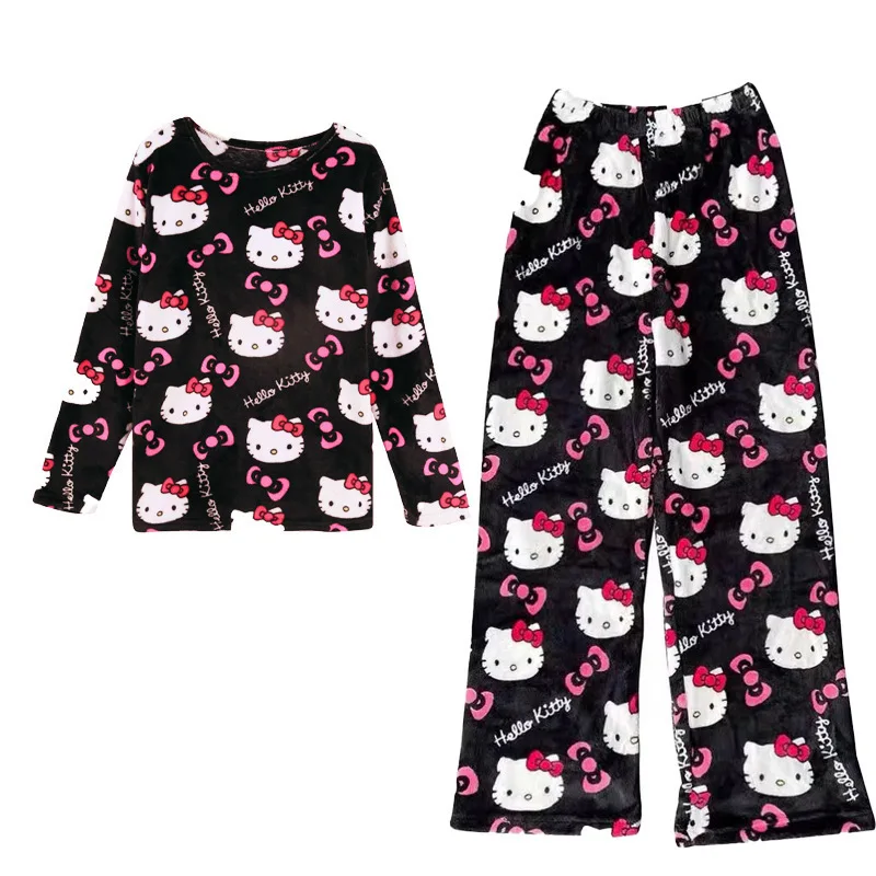 NEW Sanrio Hello Kitty Pajama Suit Cartoon KT Cat Pjs Pants For Women Y2k Halloween Cosplay Dress Household Sleepwear Girls Gift