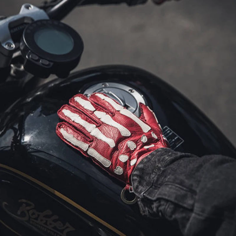 Mężczyźni oryginalne skórzane motocyklowe rękawiczki męskie zimowe ciepłe szkielet Plus polar pokryte rękawiczki taktyczne Handschuhe ekran dotknął