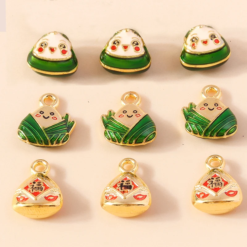 10 Stück Traditioneller Chinesischer 3D Vergoldeter Luxus Imitations-Jade Glücksbringer Anhänger für DIY Armbänder Schmuckherstellung Zubehör – Detail 27