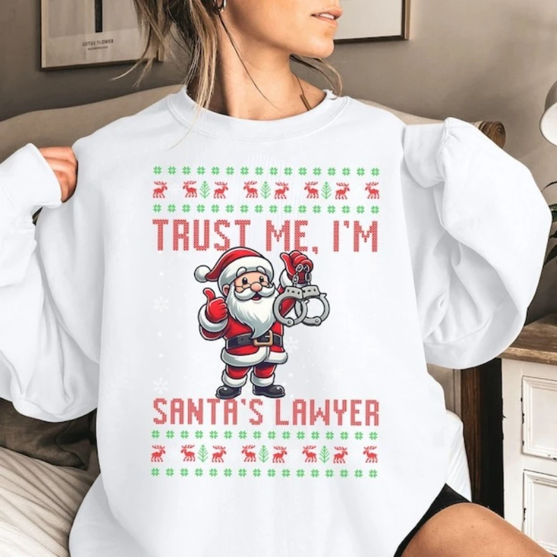 Świąteczny Sweter Śmieszny Prawo Brzydki Sweter Świąteczny Adwokat Prawnik Absolwent Okrągły Dekolt Prezent Dla Niej Personel Biura Prawowego Powierz Mi Topy