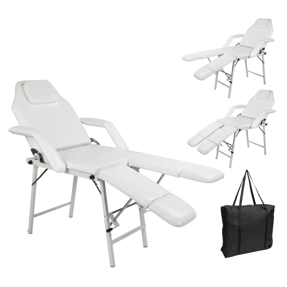 

75" Adjustable Folding Beauty Bed SPA Pedicure Massage Tattoo Therapy Bed Split Leg Chair Beauty Equipment White with Bag