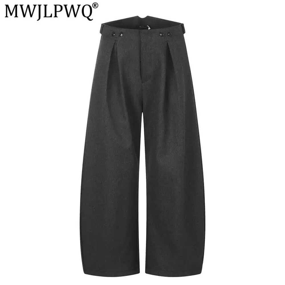 MWJLPWQ Cleanfit Casual Curved-Leg Pants For Men High Street Fashion Buttoned Pleat Design Loose Silhouette Trousers New 17400