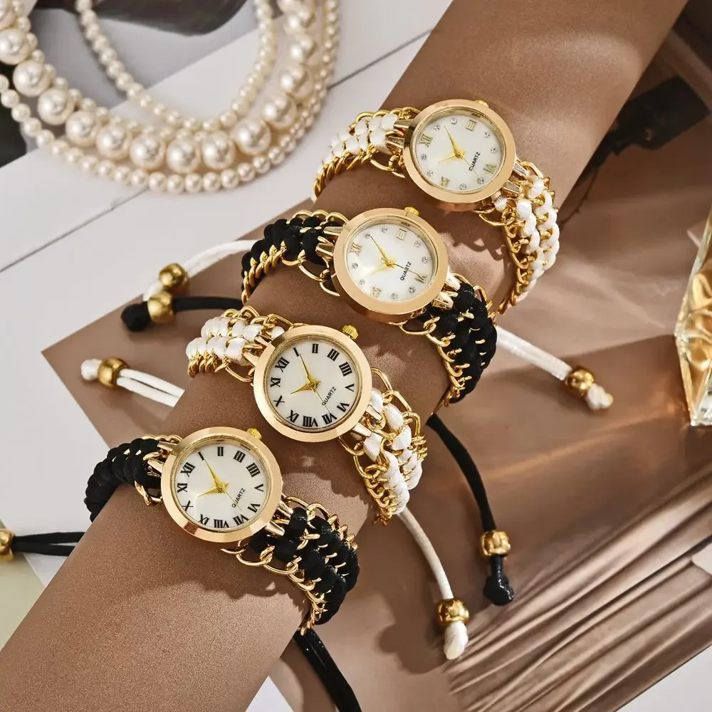 

Женские часы, модный плетеный веревочный браслет, кварцевые часы, повседневные модные кварцевые наручные часы с регулируемым тканым ремешком Reloj