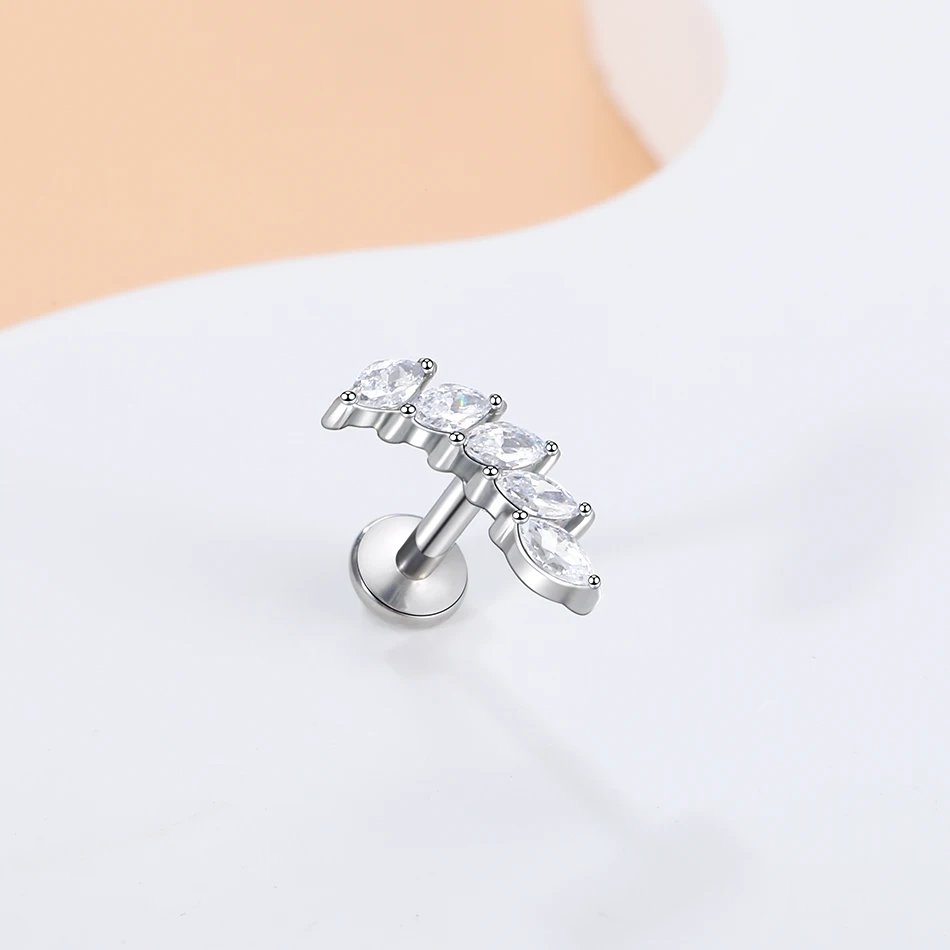 1Pc G23 Titanium Crystal Ear Tragus Labret Ring Nose Stud Internally Threaded Helix Ear Cartilage Piercing Earring for Women 16G