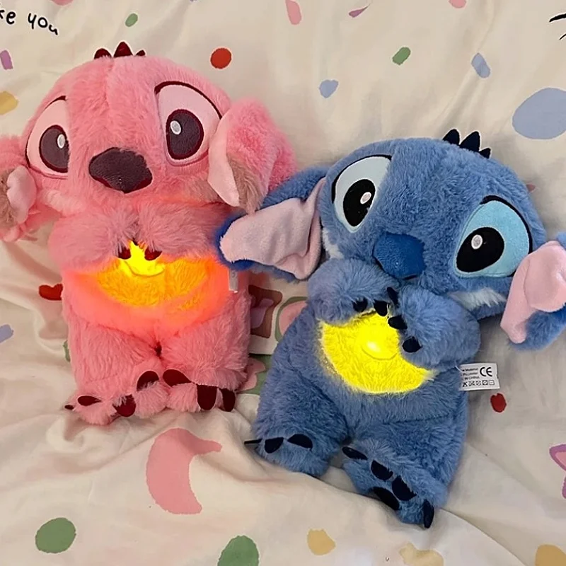 Disney-Lilo e Stitch Plush Doll, Boneca Autêntica, Respirar LED, Música, Action Figure, Dormir Acompanhar, Toy Gift for Baby