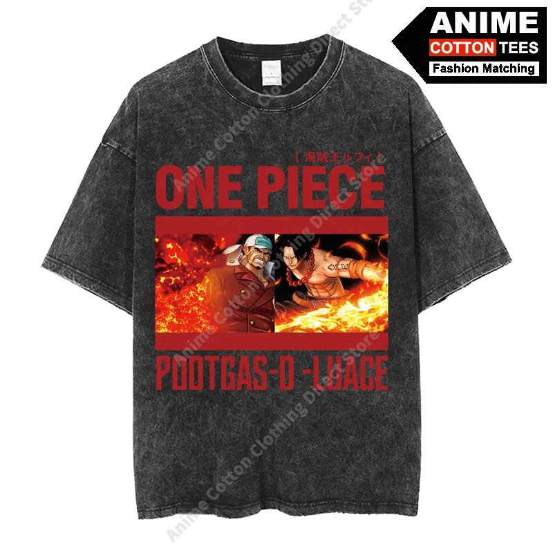 

Anime ONE PIECE - Sakazuki & Ace Cover Print T Shirt y2k Harajuku Street Men Women Casual Short Sleeve Cotton Vintage Loose Tees