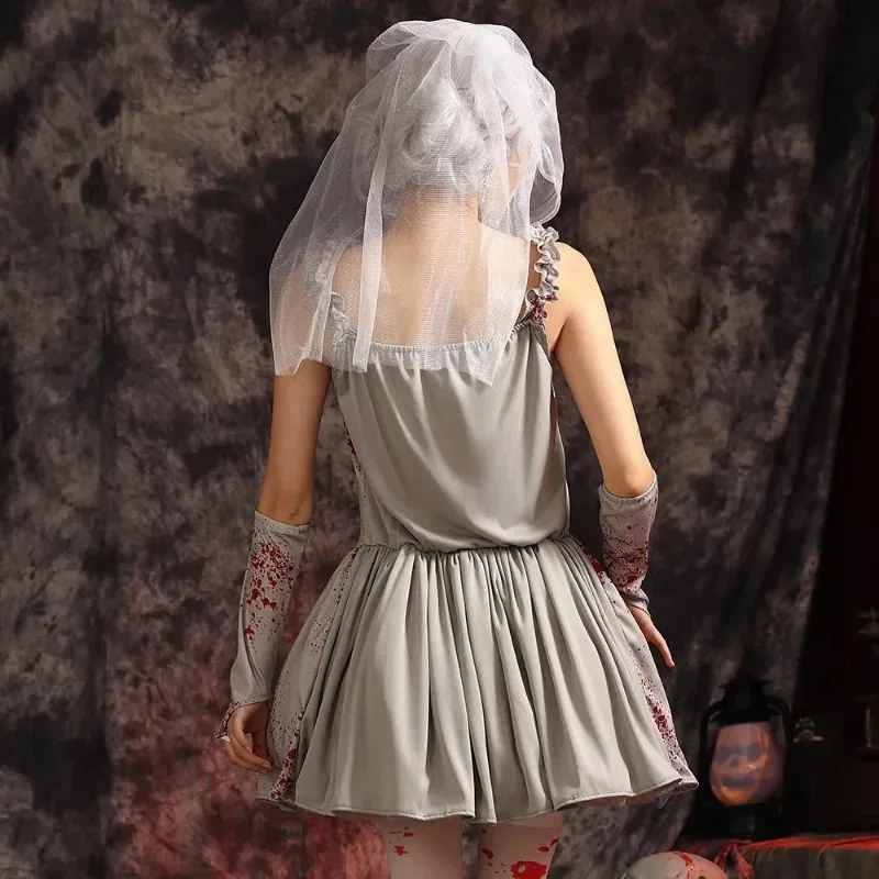 New style masquerade Horror Scary Bloody Zombie Bride Costume for Girls Child Kids Tween Teens Halloween Fancy Dress