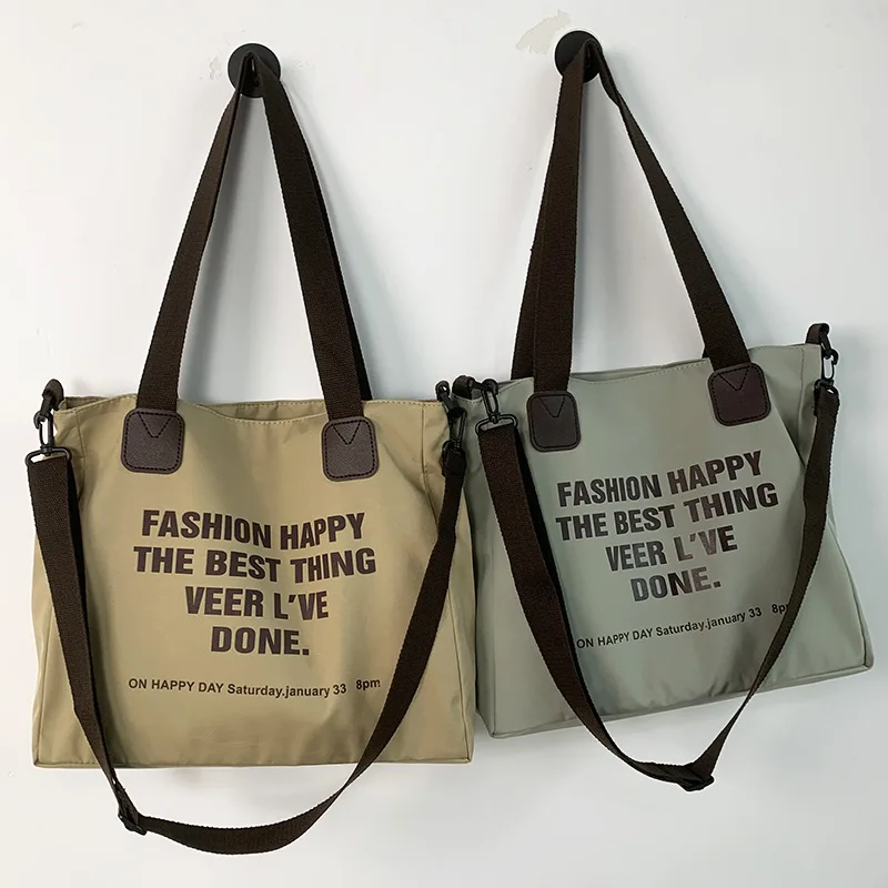 Bolso de lona para mujer, bandolera japonesa de gran capacidad con estampado de letras, bolso de tela para estudiantes