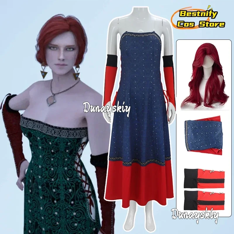 Косплейигры Triss Косплей Костюм Мерсельда без бретелек сексуальное платье перчатки униформа красный парик комплект аниме Triss костюмы для ролевых игр женские Dr