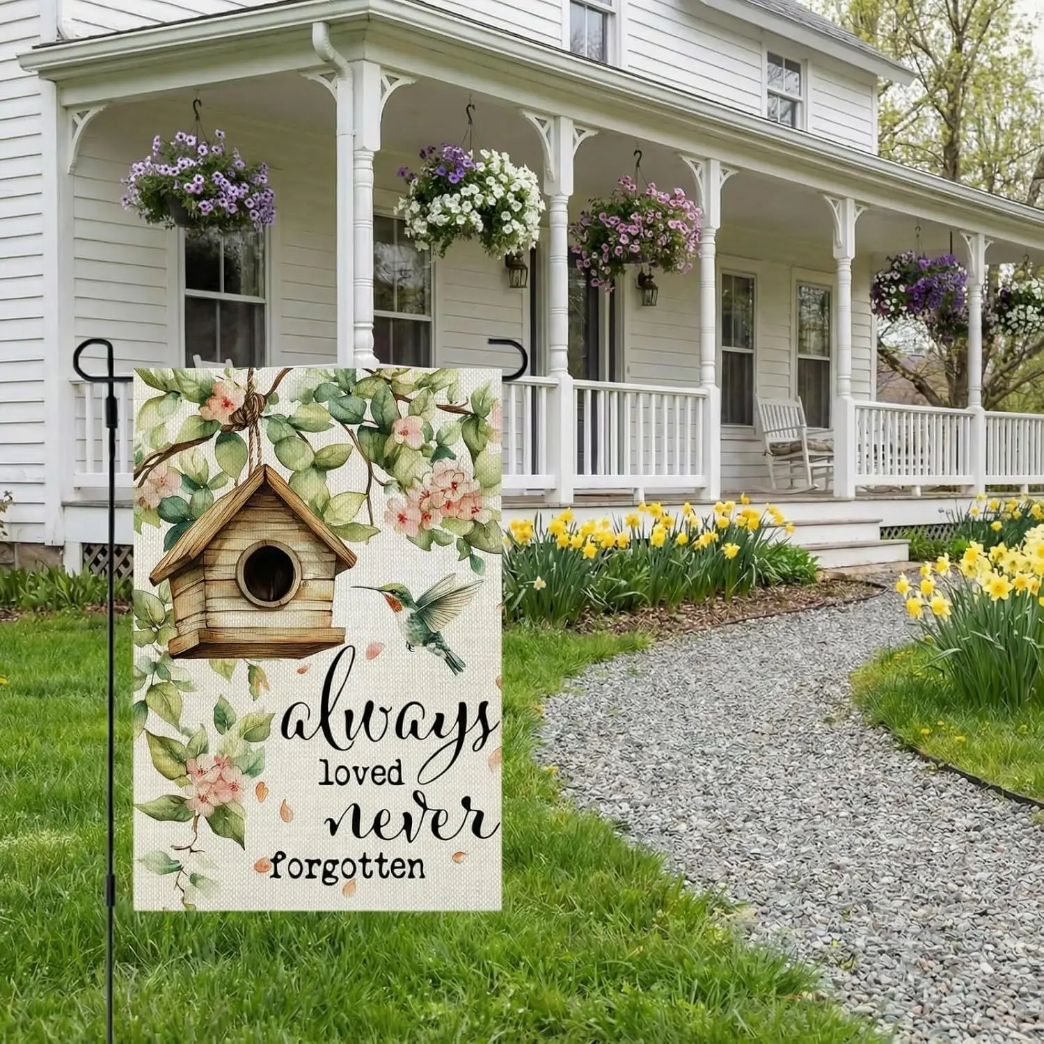 CROWNED BEAUTY Spring Garden Flag Always Loved Never Forgotten 12x18 Inch Double Sided Small Seasonal Holiday Floral Decorat AAS