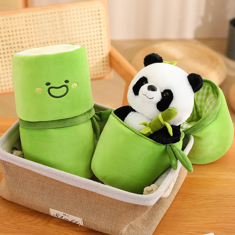 25CM Cute Animal National Treasure Giant Panda Doll Plush Toy Bamboo Shoot Bucket Storage Cute Panda Doll Children Pillow Toy