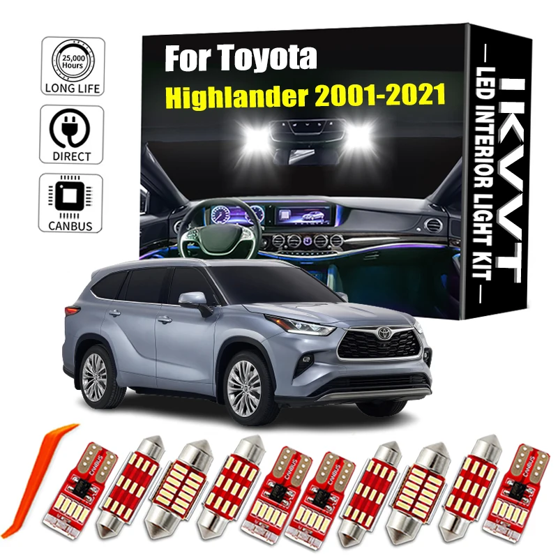 IKVVT Canbus Indoor Lamp For Toyota Highlander 2001-2018 2019 2020 2021 Vehicle Bulbs LED Interior Map Dome Light Kit No Error