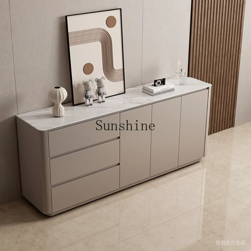 

Living room solid wood dining side cabinet integrated against the wall modern simple rock slab household storage storage