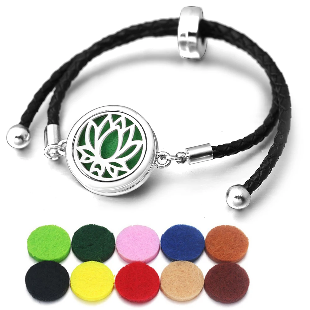 2023 neue Leder Einstellbare Schnalle Lotus Hohe Qualität Edelstahl Aromatherapie Armreif Frauen Diffusor Medaillon Schmuck