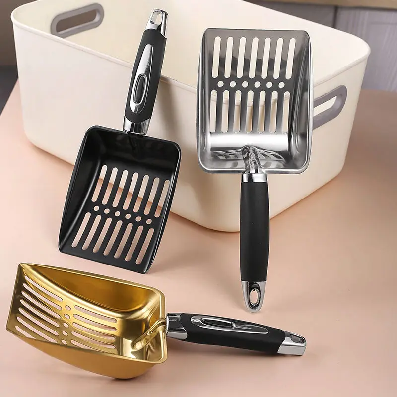 Pala grande de acero inoxidable para arena de gato, con orificios finos, para bentonita y tofu, accesorio de limpieza para mascotas.